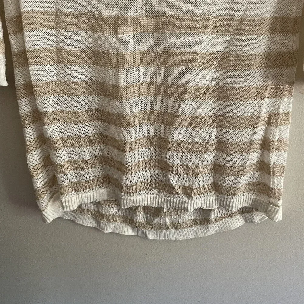 White House Black Market Women XXS Tan/White/Gold Metallic Striped Light Sweater